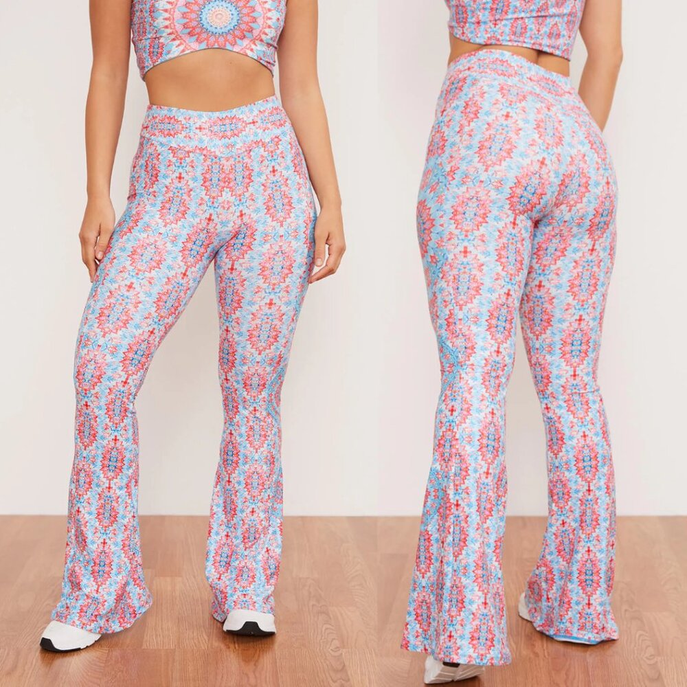 Wolven Amalfi Flare High Waist Pants Dopamine Rave Festival Maximalist Western